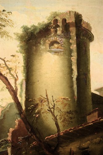 Paesaggio costiero con porto  e rovine
